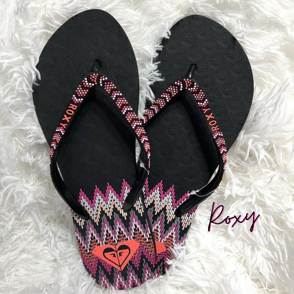 ❤️Women's ROXY  Sandals for the beach Black Multi-color Beads Sandals/Flip Flops